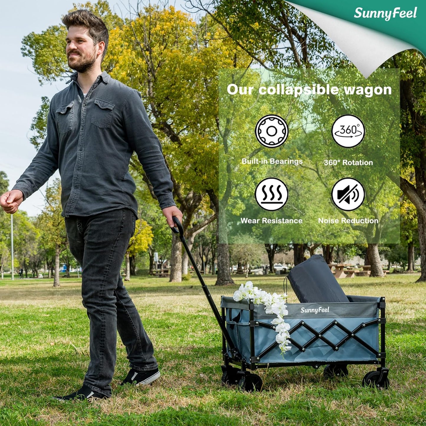 SUNNYFEEL 330lbs Wagons Carts Foldable,Heavy Duty Collapsible Folding Wagon Carts with Wheels,Lightweight Fold Up Wagon Cart for Outdoor Camping Shopping Sports Beach Garden Grocery