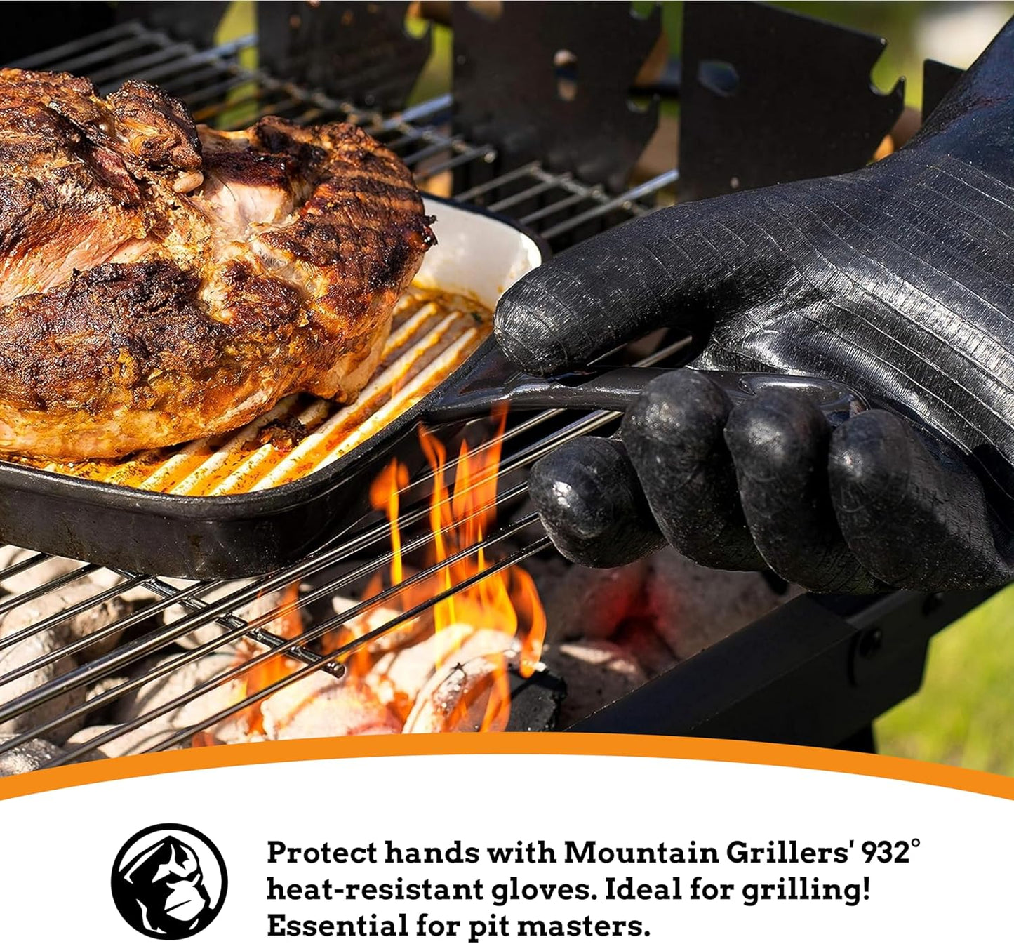Mountain Grillers Extreme Heat Resistant Gloves for Grill BBQ High Temperature Fire Pit Gloves Barbecue Cooking, Smoker, Oven, Fryer, Grilling Waterproof, Fireproof Oil Resistant Neoprene Coating 14in