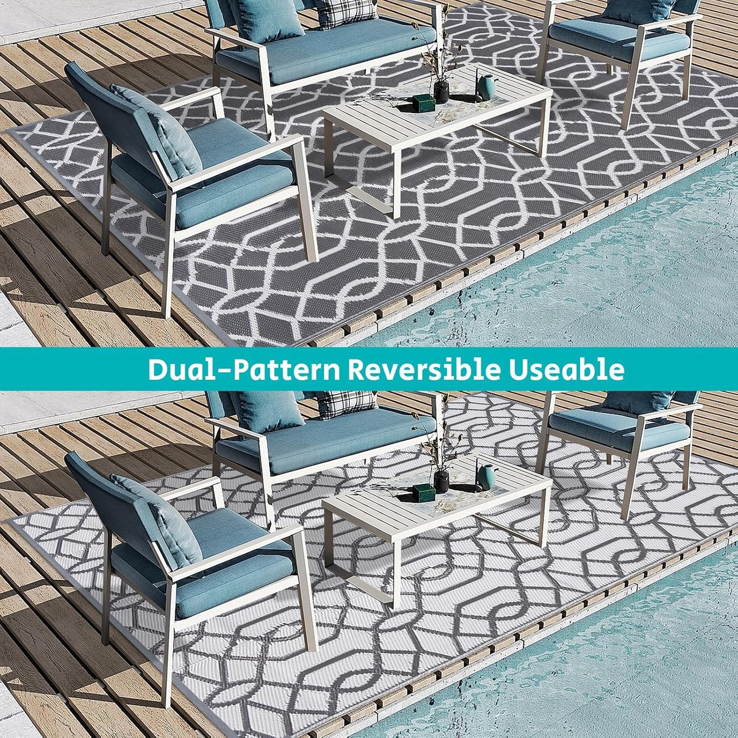 HEBE Outdoor Rug Waterproof 6x9, Reversible Plastic Straw Rug RV Camping Rug, Indoor Outdoor Patio Mat Clearance, Outside Carpet for Porch,Deck,Camper,Balcony,Backyard,Picnic