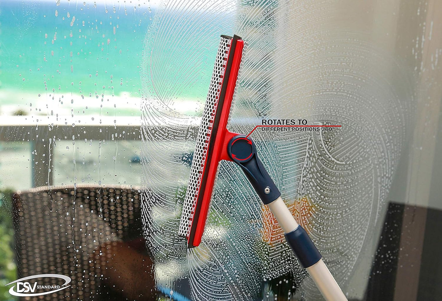 DSV Standard Professional Window Squeegee | 2-in-1 Window Cleaner Sponge and 10" Soft Rubber Strip with Extension Pole 34 INCH & 86.5 cm | Adjustable to Clean from Multiple Angles