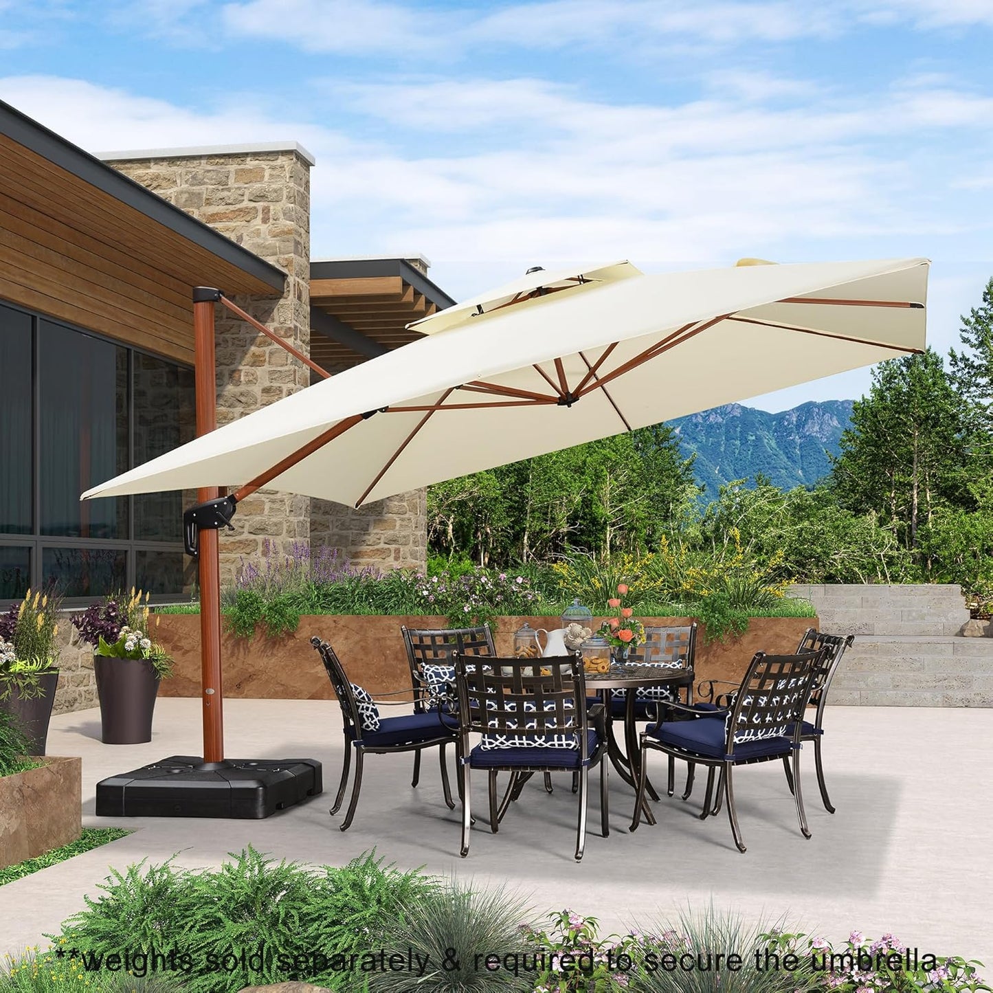 PURPLE LEAF 12ft Patio Umbrella Outdoor Square Umbrellas Large Cantilever Umbrella Windproof Offset Heavy Duty Sun Umbrellas for Garden Deck Pool Patio, Cream