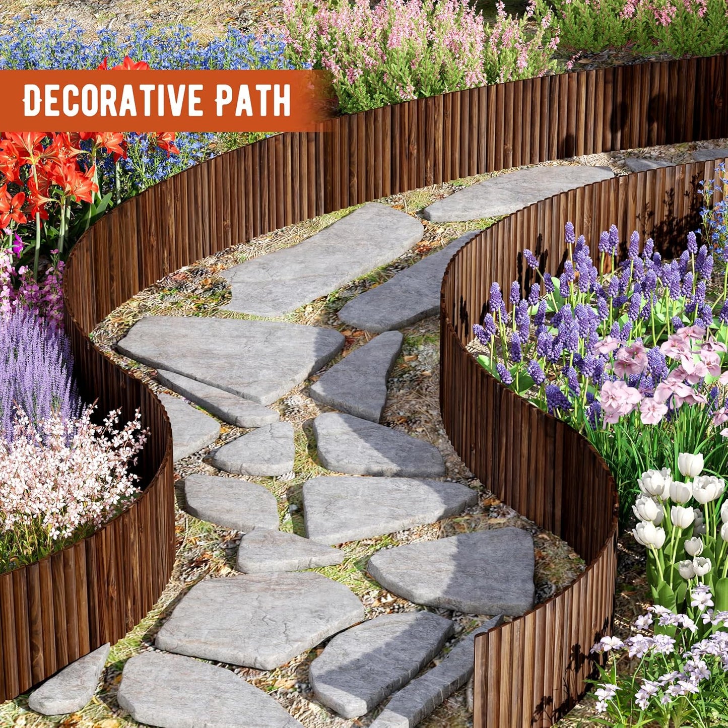 Garden Edging Border Wood Fence for Yard Patio Path Decorative Landscape Edging Flower Bed, 15.7" H-3pcs