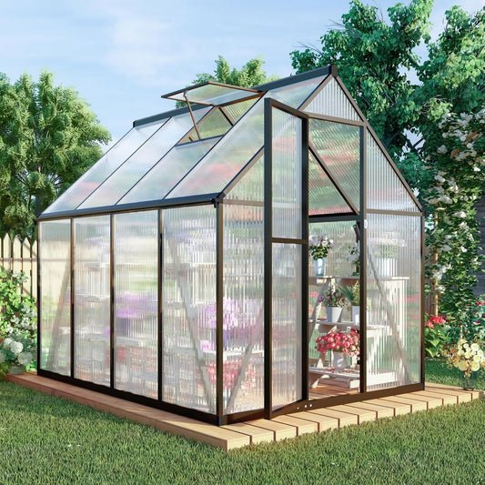 6 x 8 FT Greenhouse for Outdoors,Aluminum Large Walk-in Greenhouse,Dark Gray