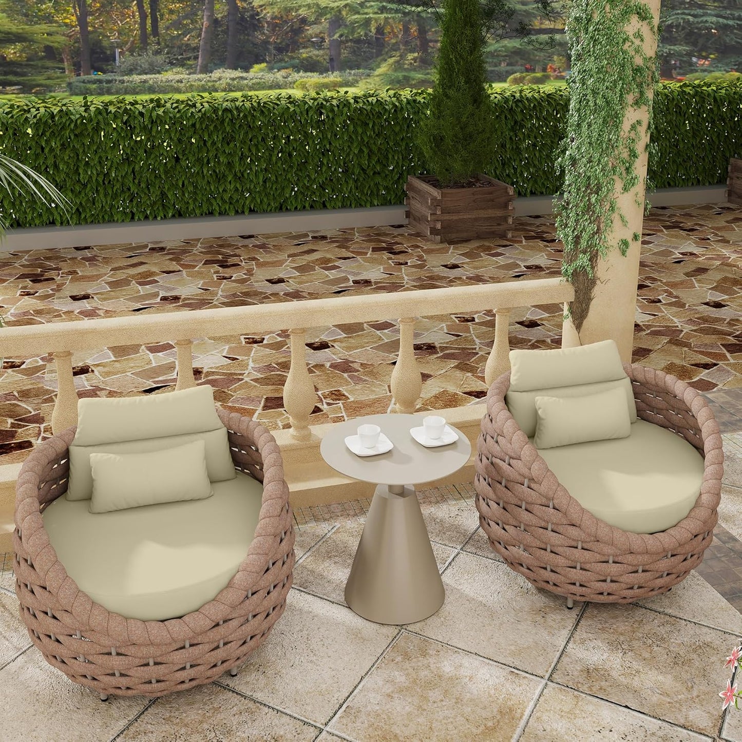 TWT 6 Pieces Patio Sofas, All-Weather Teslin Rope Balcony Furniture with Cushions & Pillows, Patio Couch Outdoor Patio Furniture Set for Indoor, Balcony, Backyard, Deck, Poolside, Light Brown