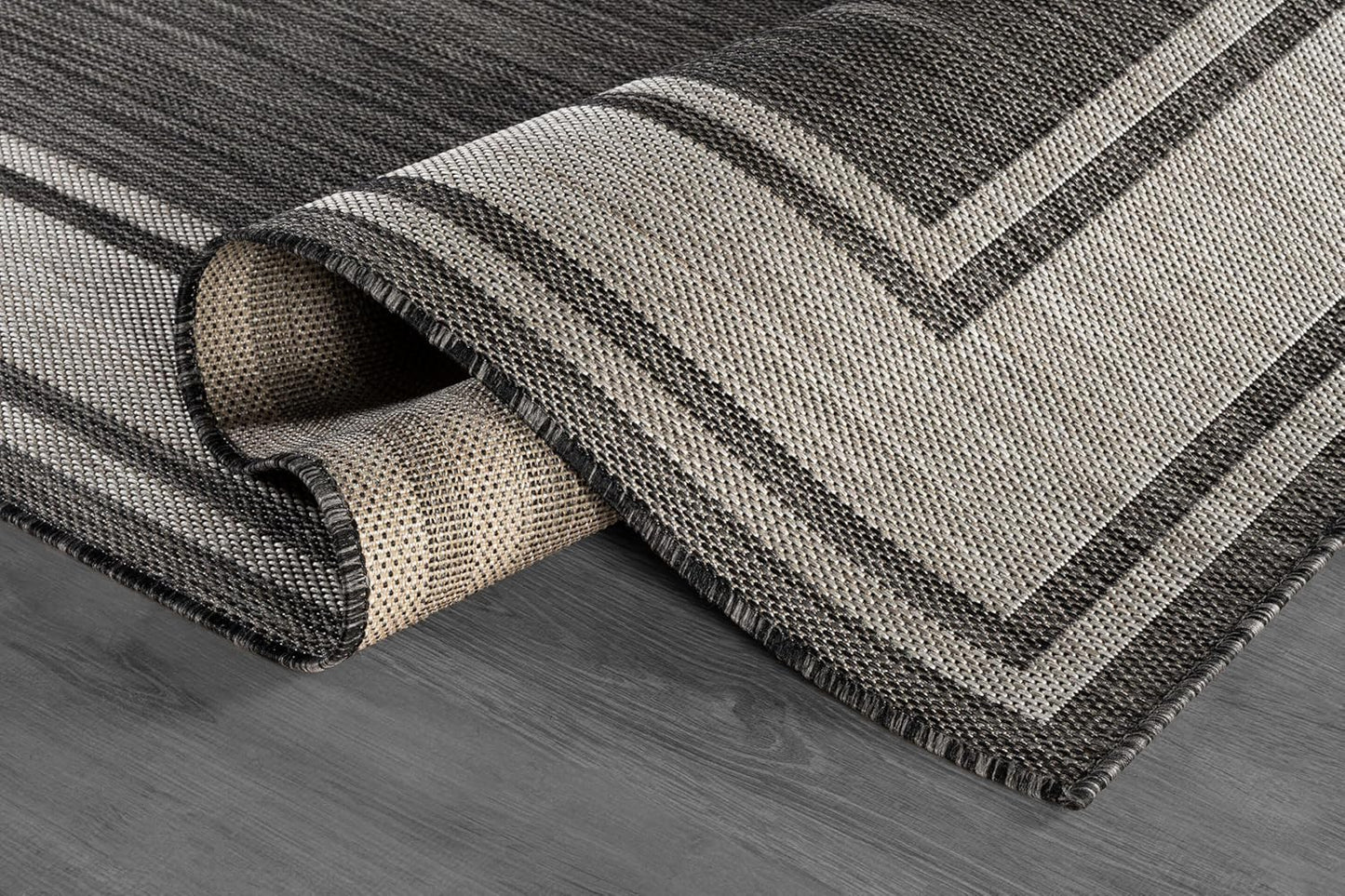 Beverly Rug Large Outdoor Rug 10x14 Modern Bordered Area Rugs for Indoor and Outdoor Patio Deck Porch Garden Waterproof Weather Sun Resistant Washable Outside Carpet (10 x 14 Dark Gray)