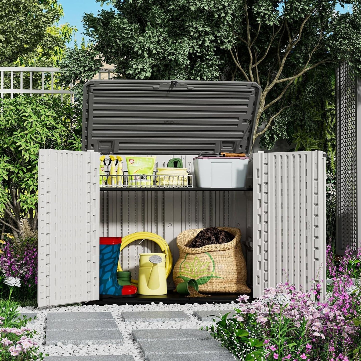 ZZM 4x2.5 FT Outdoor Storage Shed, Resin Waterproof Storage Cabinet for Garden Tools with Lockable Lid,Latch (White)