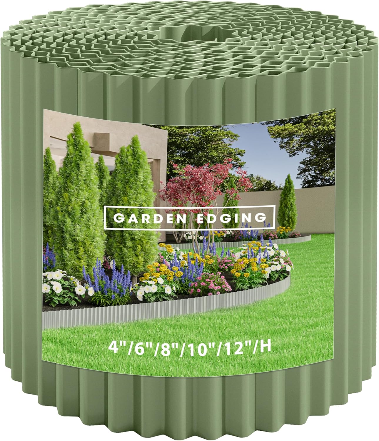 Metal Garden Edging Border, Corrugated Steel Landscaping, DIY for Lawn (Green, 6 Inch x 40FT)