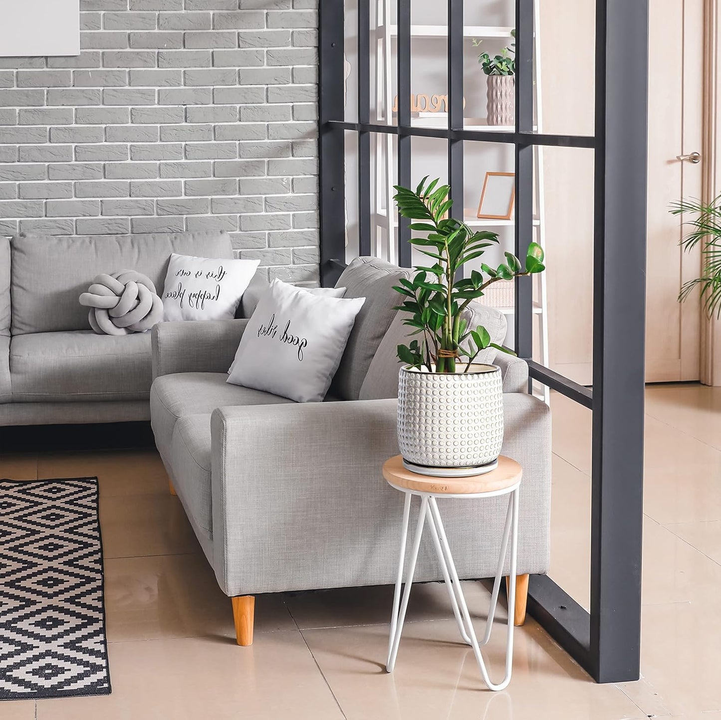 D'vine Dev 8 Inch Ceramic Beaded Stoneware Planter Pot - Flower Pot with Drainage Holes and Saucers for Indoor Succulent Plants or Flowers, Smoked White, 27-C-Q-1