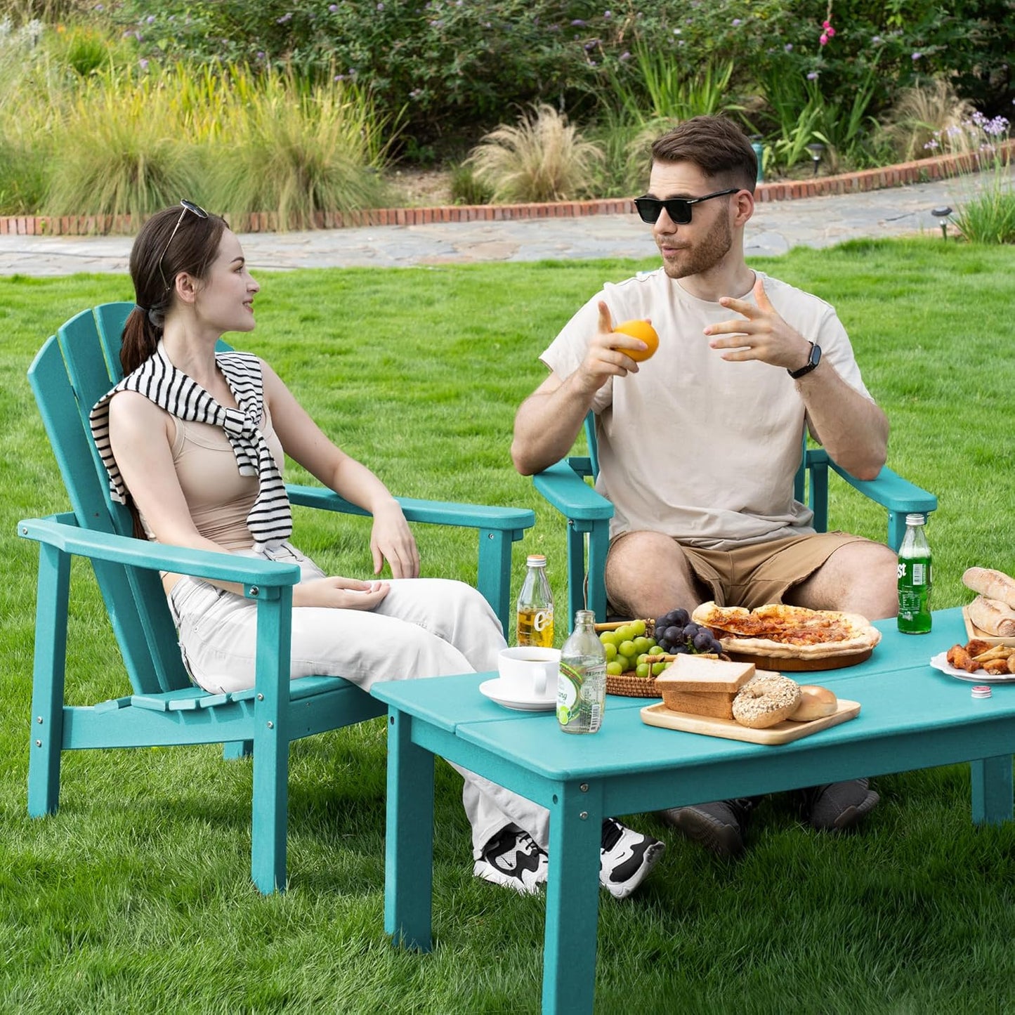 Stackable Adirondack Chair, HDPE Outdoor Patio Chair - Durable and Space Saving, Suitable for Porches, Lawns or Garden, Aruba