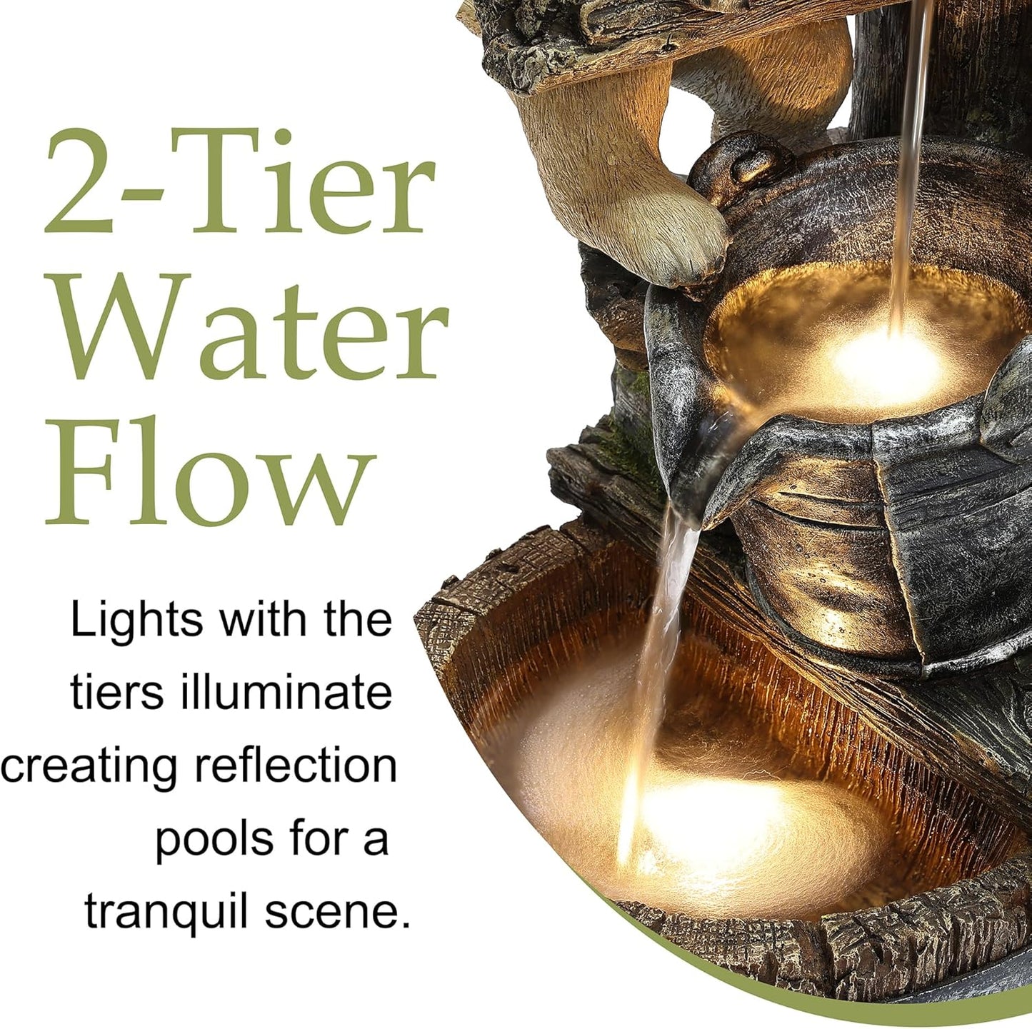 LuxenHome Water Fountain Outdoor, 25" Whimsical Puppy Dog Resin Outdoor Water Fountain with LED Lights, Decorative Garden Waterfall Fountains Indoor and Outdoor for Patio, Garden Decor