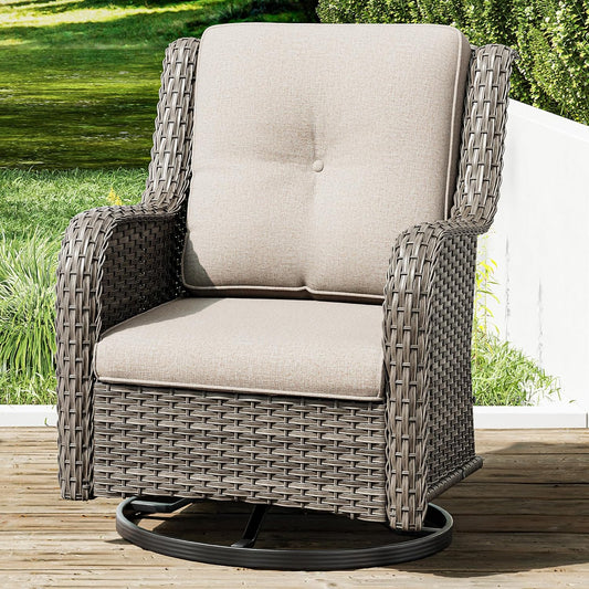 Joyside Outdoor Swivel Rocker Patio Chair - Outdoor Wicker Glider Rocking Chair with Olefin Fabric Cushions Suitable for Porch Deck and Backyard(Mixed Grey/Beige)