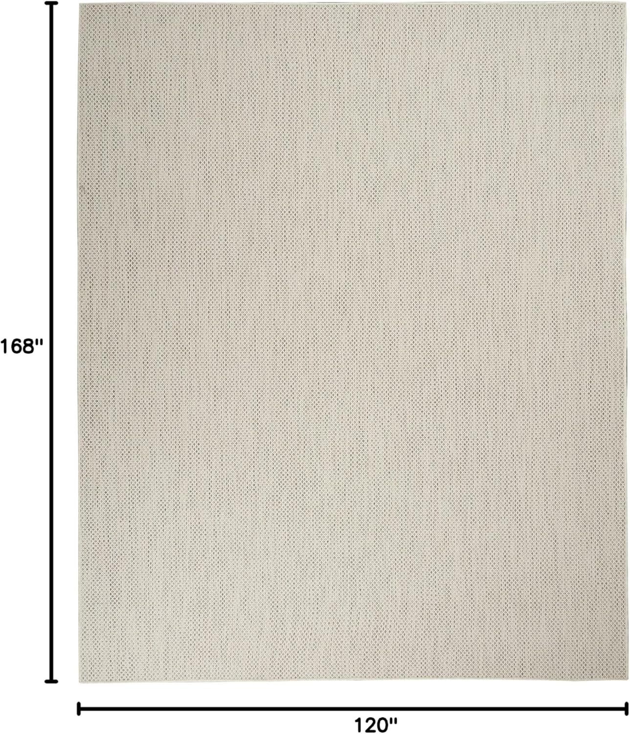 Nourison Home Courtyard Indoor/Outdoor Ivory/Silver 10' x 14' Area Rug, Easy Cleaning, Non Shedding, Bed Room, Living Room, Dining Room, Backyard, Deck, Patio (10x14)