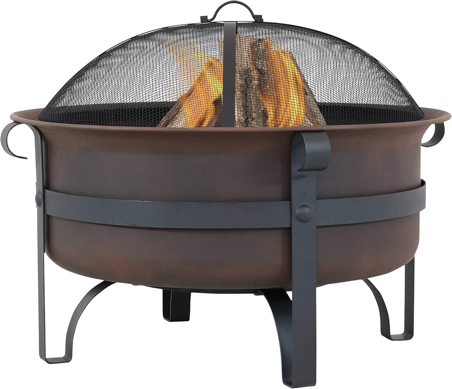 Sunnydaze 29-Inch Wood-Burning Outdoor Fire Pit - Bronze Cauldron Wood Fire Pit for Outside - Includes Poker and Spark Screen