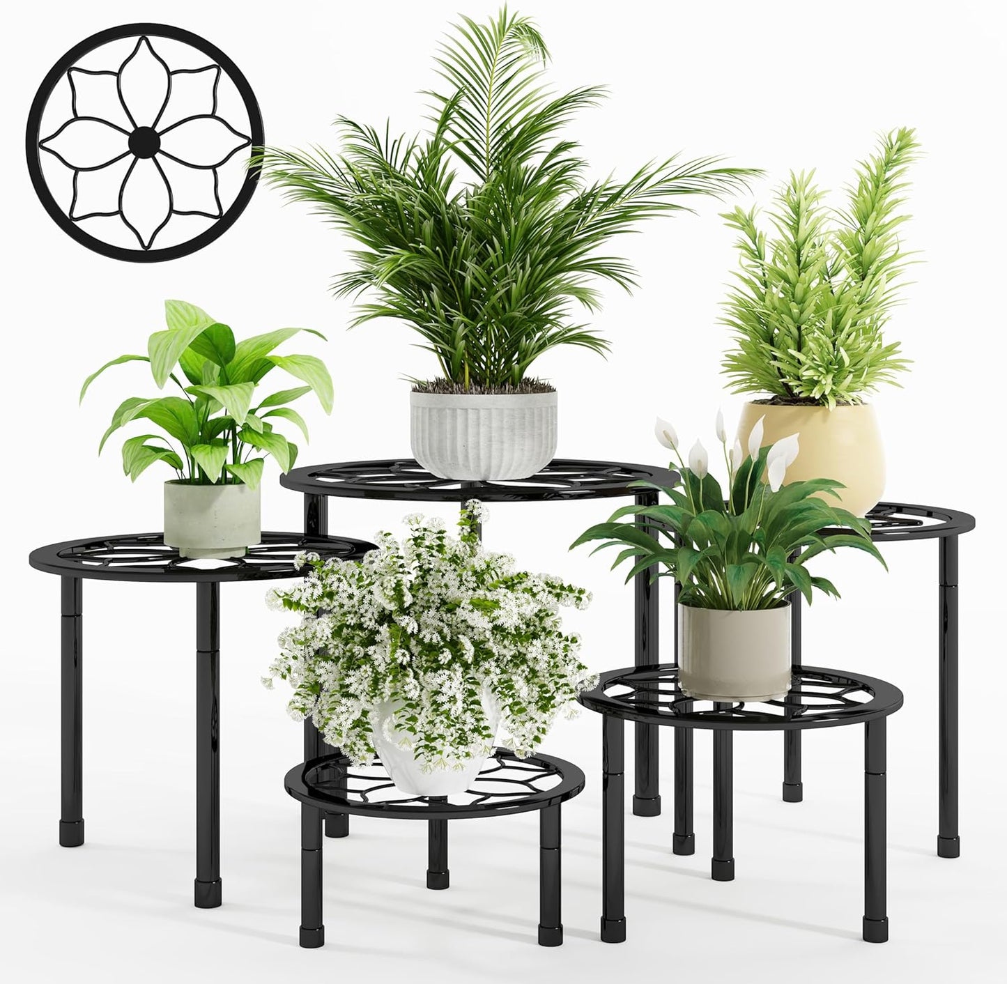 Metal Plant Stand Indoor Outdoor,Indoor Plant Stands for patio rust proof,Heavy Duty Flower Pot Stands for Multiple Plant,Black Potted Plant Holder for Garden Home (5 Pack Black)
