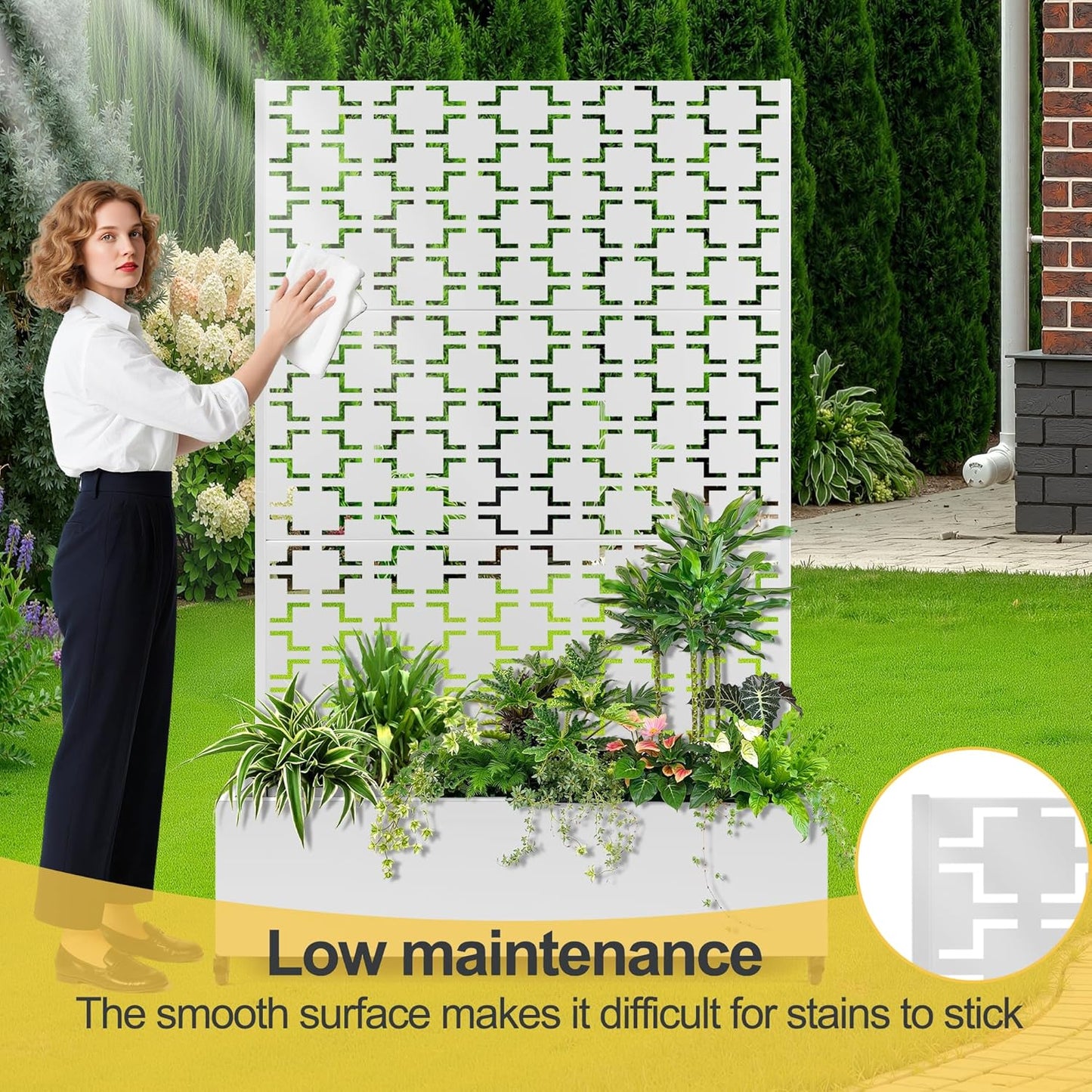 Raised Garden Bed with Trellis and Wheels,73"x47"x16" Metal Raised Garden Bed,White Squared Metal Planter with Climbing Trellis for Vines & Vegetables