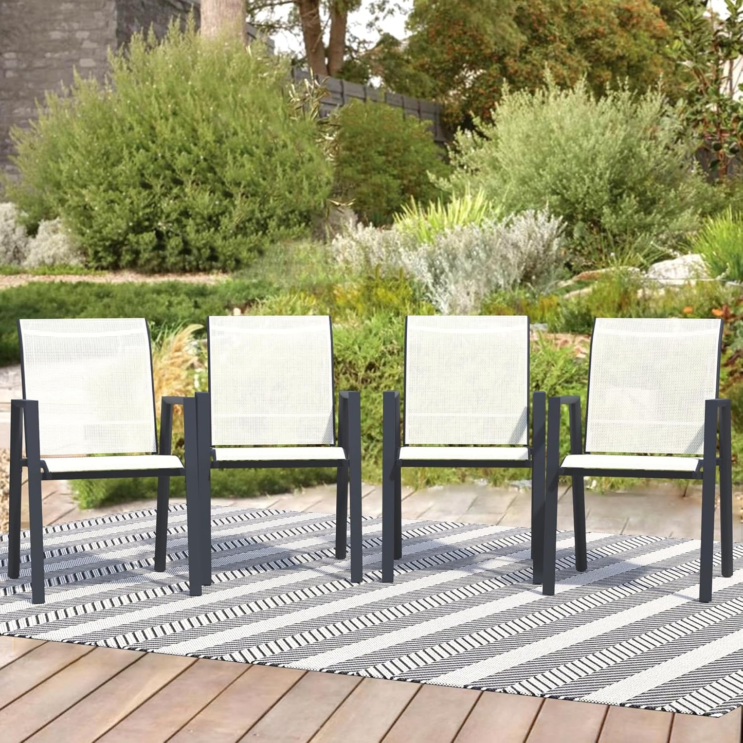 Outdoor Patio Chairs Set of 4, Oyster Beige Stackable Outdoor Chairs, Lightweight Patio Set with High Back, Metal Dining Chair for Lawn, Garden, Yard and Deck