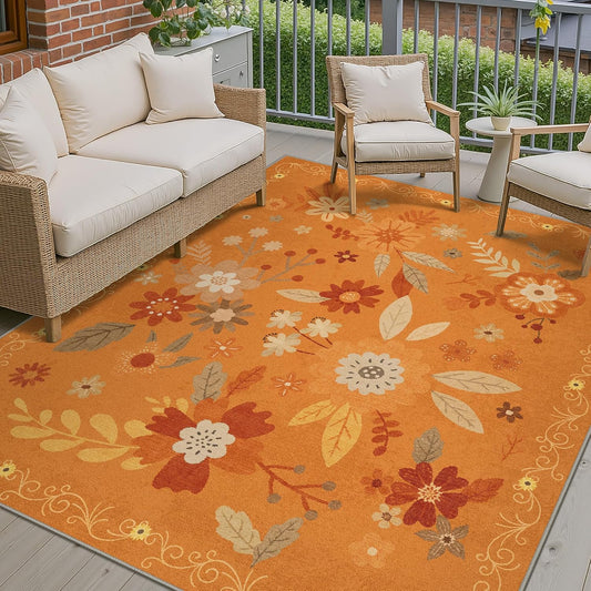 GENIMO Indoor Outdoor Area Rug 5' X 7' Waterproof, Washable Door Mat Non Shedding, Easy Cleaning Floral Outdoor Carpet for Patio, Entryway, Porch, Bathroom, Living Room, Bedroom, Backyard