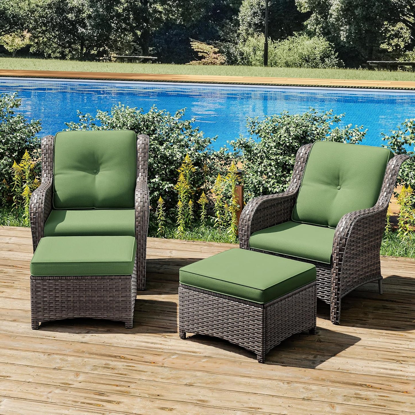 Joyside 4 Pieces Outdoor Patio Furniture Set Wicker Conversation Bistro Set 2 PE Wicker Patio with 2pcs Ottomans for Backyard, Porch, Balcony(Mixed Grey/Green)