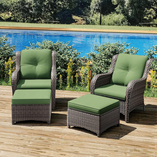 Joyside 4 Pieces Outdoor Patio Furniture Set Wicker Conversation Bistro Set 2 PE Wicker Patio with 2pcs Ottomans for Backyard, Porch, Balcony(Mixed Grey/Green)