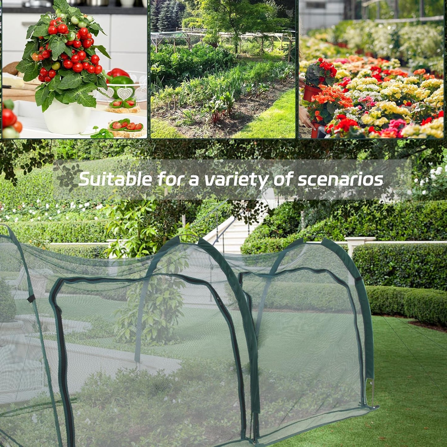 Flexible Net Grow Tunnel - Garden Greenhouse Mesh Cover Growhouse Cloche for Protecting Fruit Vegetables Plants Cultivation (2M)