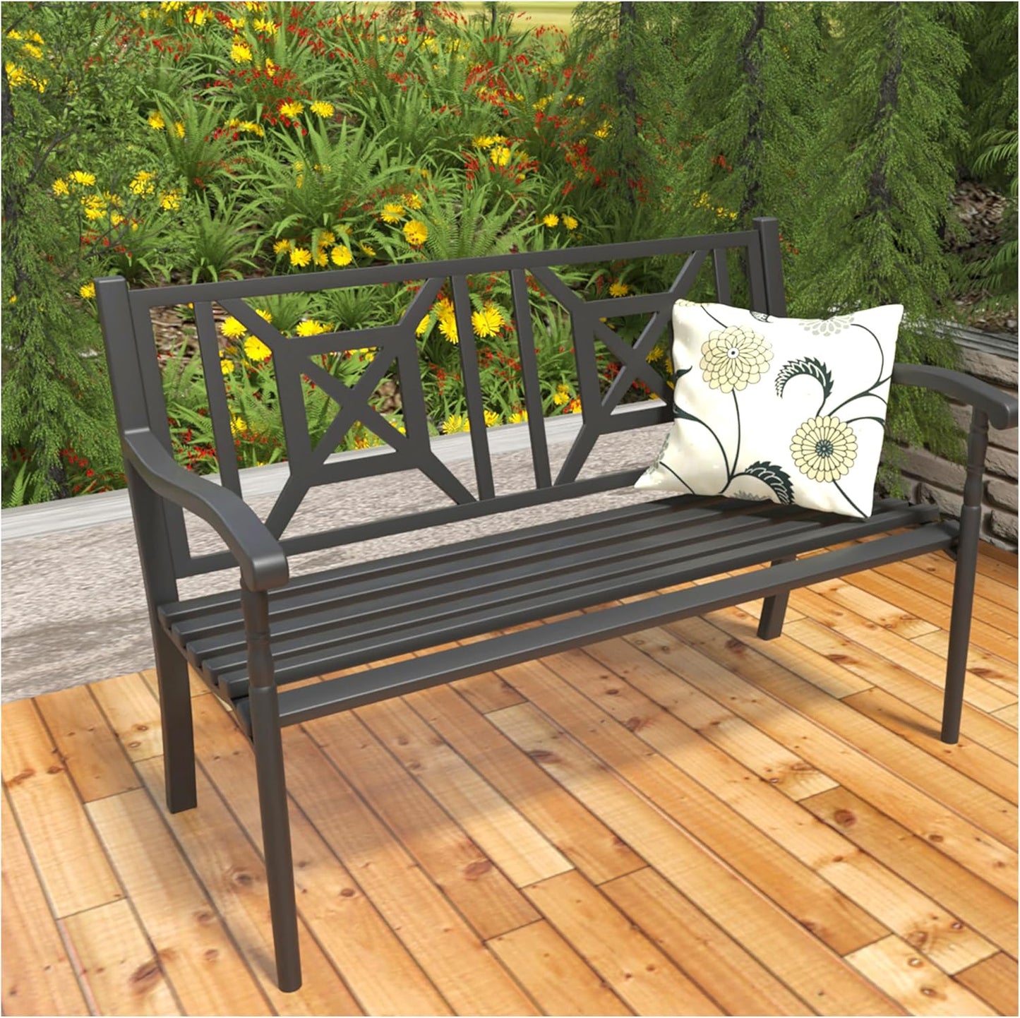 YLGJ&TIDY 50" Outdoor Bench, Metal Garden Bench, Patio Park Bench with Backrest & Armrests, Rust-Resistant, Perfect for Gardens, Parks, Porch, Lawn and Yard (BENCH05)