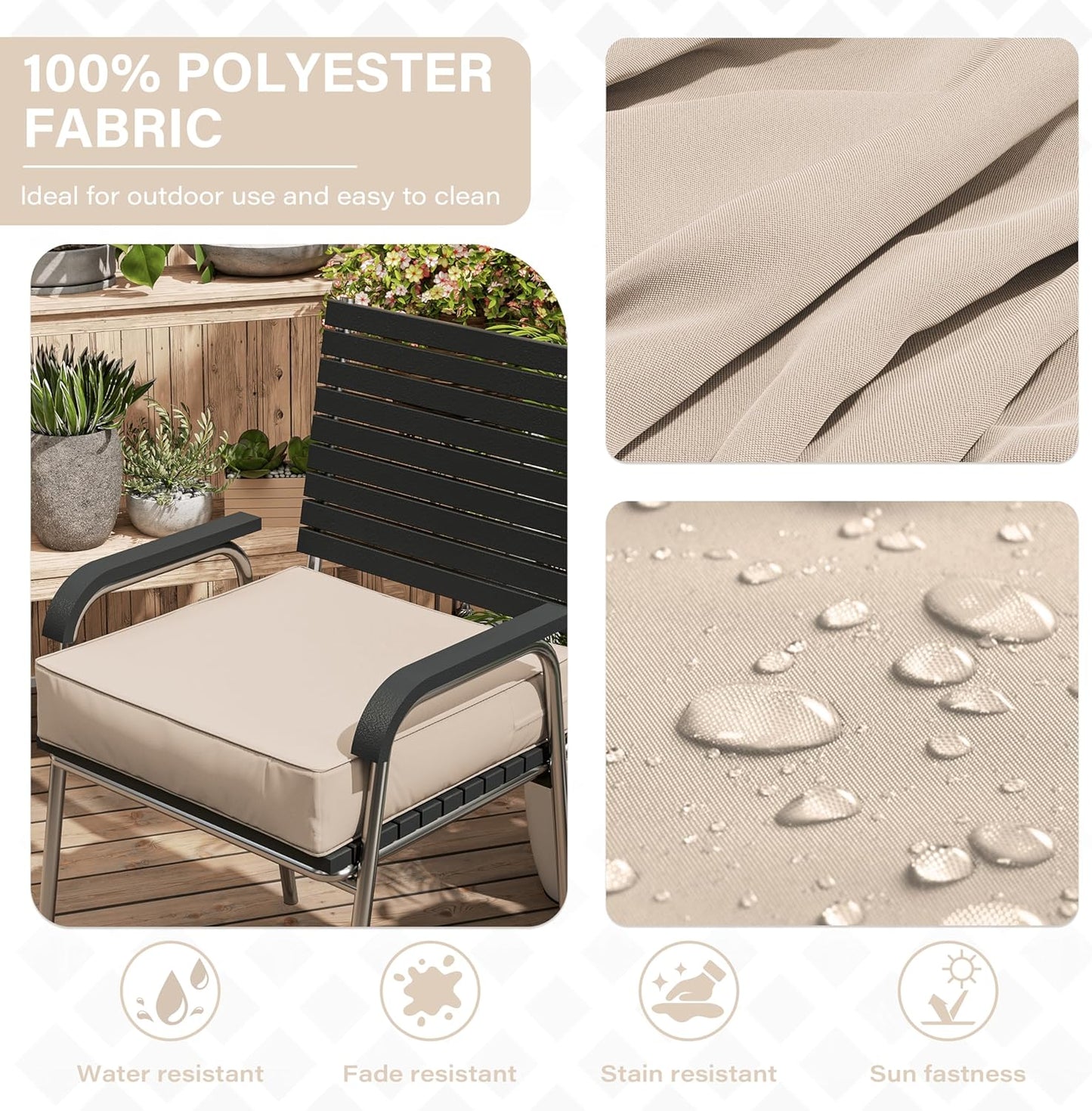 Patio Chair Cushions 24 X 24 X 5 Inch Waterproof Outdoor Seat Cushions for Patio Furniture, Outdoor Sofa Couch Pads with Ties & Handle, Set of 2, Sand