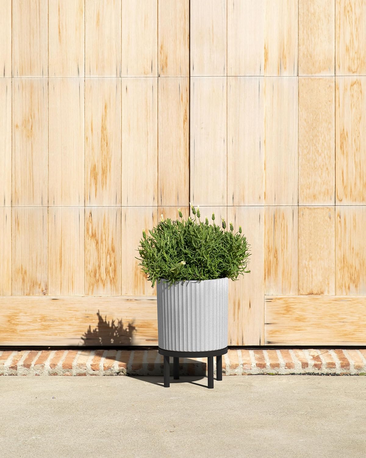 Veradek Demi Series Round Planter w/ Stand for Porch/Patio | Durable Plastic-Concrete & Wooden Stand | Modern Décor for Tall Plants, Flowers