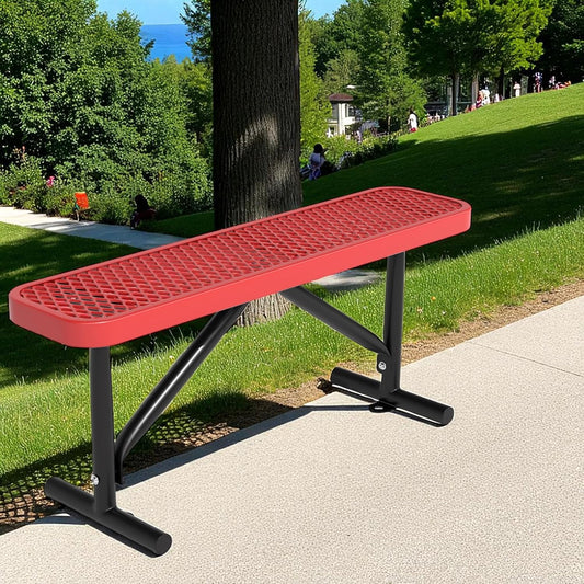 48" L Outdoor Steel Flat Bench, Heavy Duty Metal Park Bench for Outside, Expanded Metal, Commercial Benches Mesh Bench for Shopping Mall, Store, Lawn, Park, Patio, Deck, Garden (Red, 4FT)