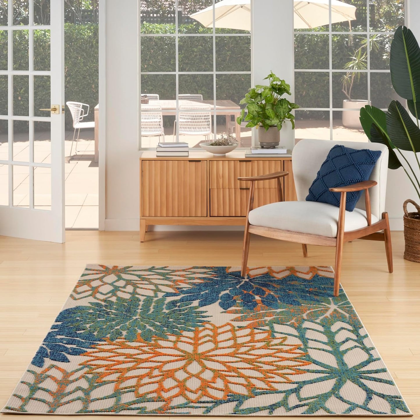 Nourison Home Aloha Indoor Outdoor Blue Green 6' x 9' Area Rug, Easy Cleaning, Non Shedding, Bed Room, Living Room, Dining Room, Backyard, Deck, Patio (6x9)