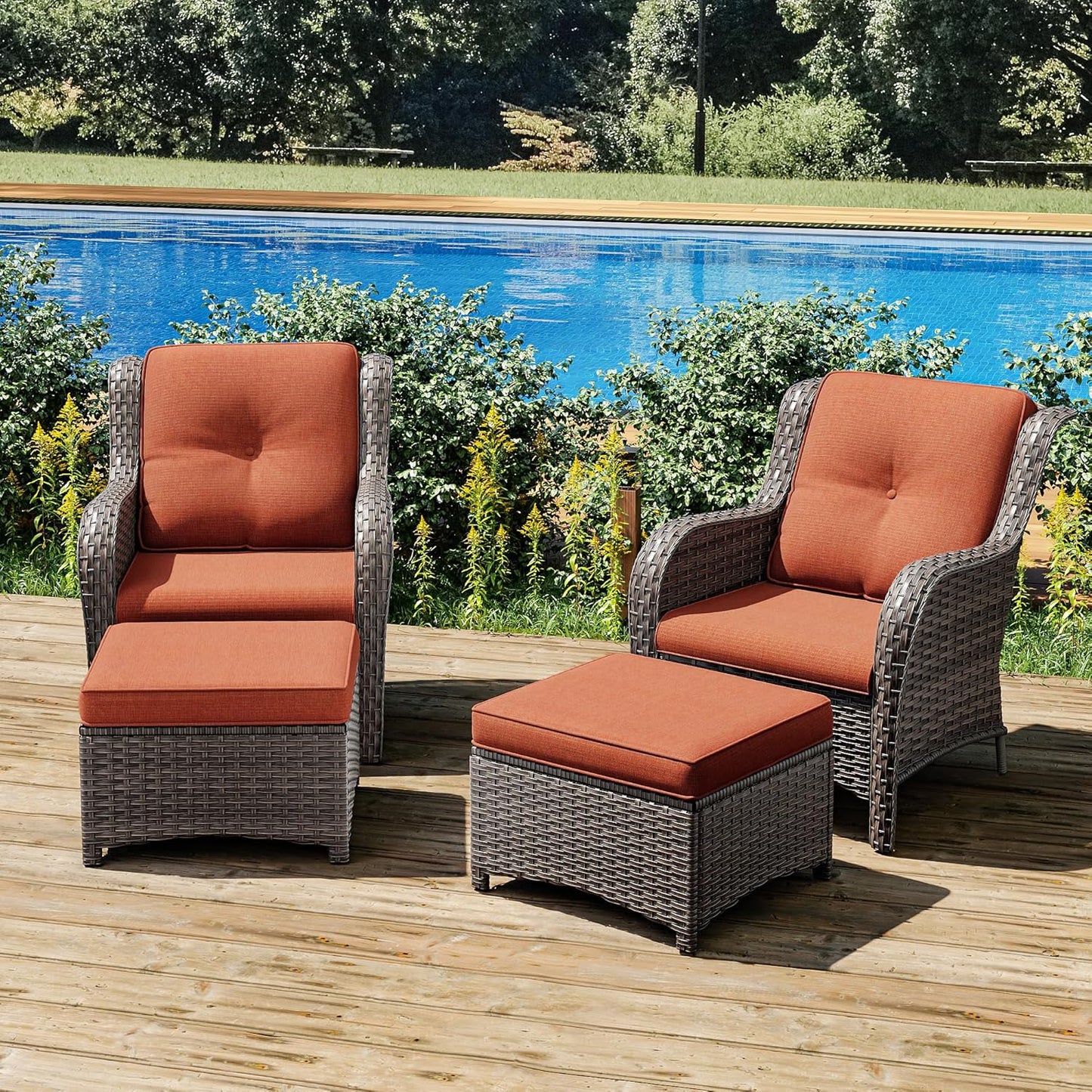 Joyside 4 Pieces Outdoor Patio Furniture Set Wicker Conversation Bistro Set 2 PE Wicker Patio with 2pcs Ottomans for Backyard, Porch, Balcony(Mixed Grey/Orange)