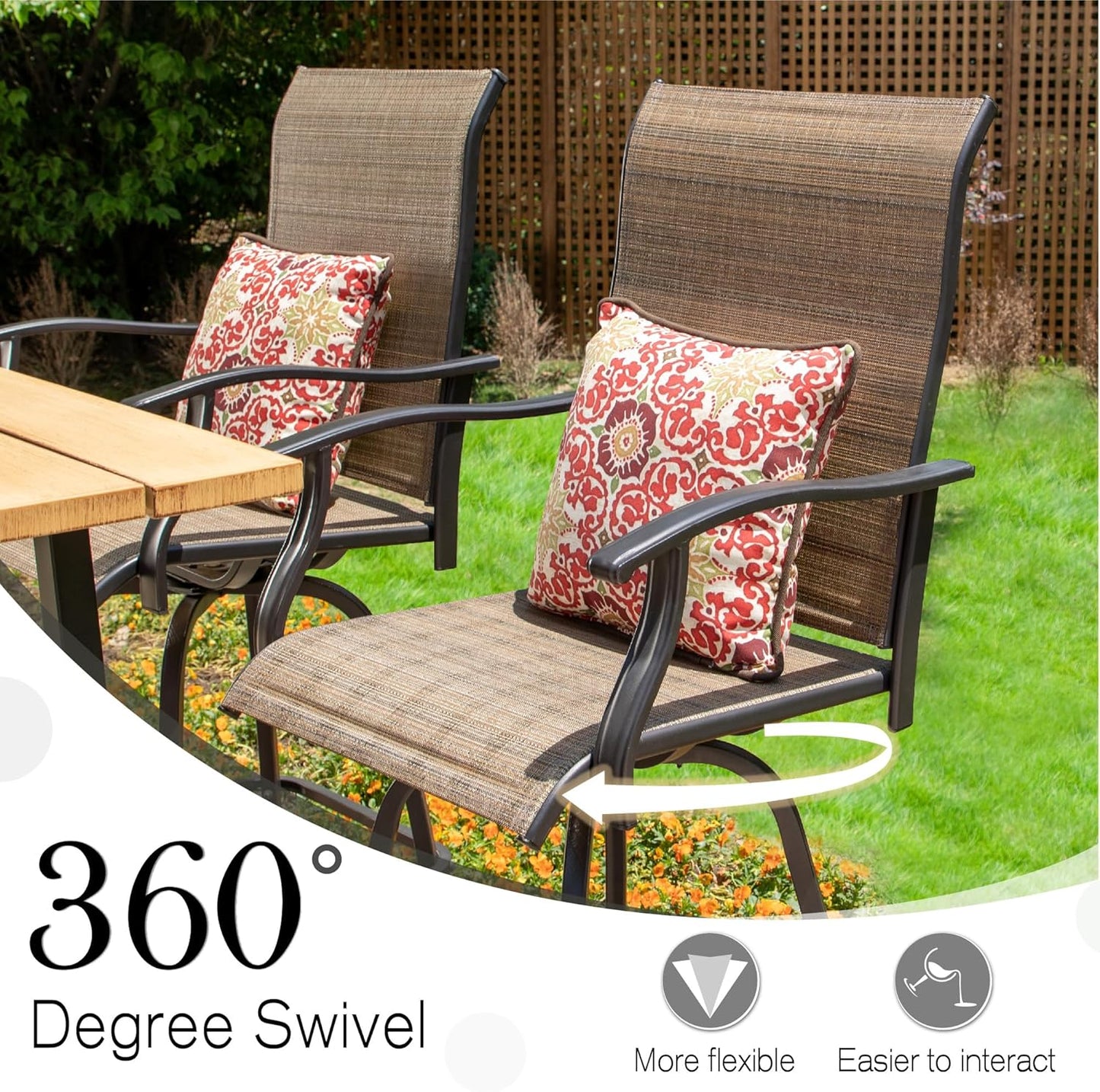 Sophia & William Outdoor Bar Set, Patio Bar Table and Chairs Set, Bar Height Patio Set - 4 x Swivel Bar Chairs(Brown), 1 x Rectangular Bar Table(Black)