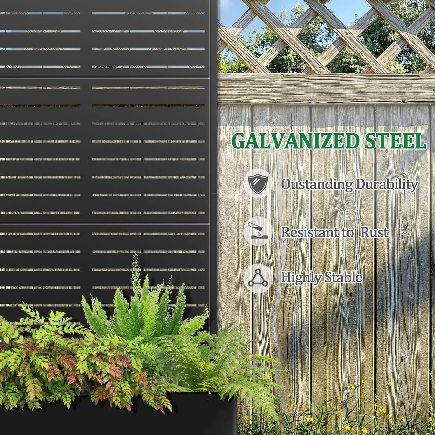 Metal Raised Garden Bed with Trellis, 2 in 1 Trellis with Planter Box & Privacy Screen for Climbing Plants, Vine, Outdoor Standing Flower Beds with Drainage Holes, 35.4"L x 15.7"W x 70.9"H, Black