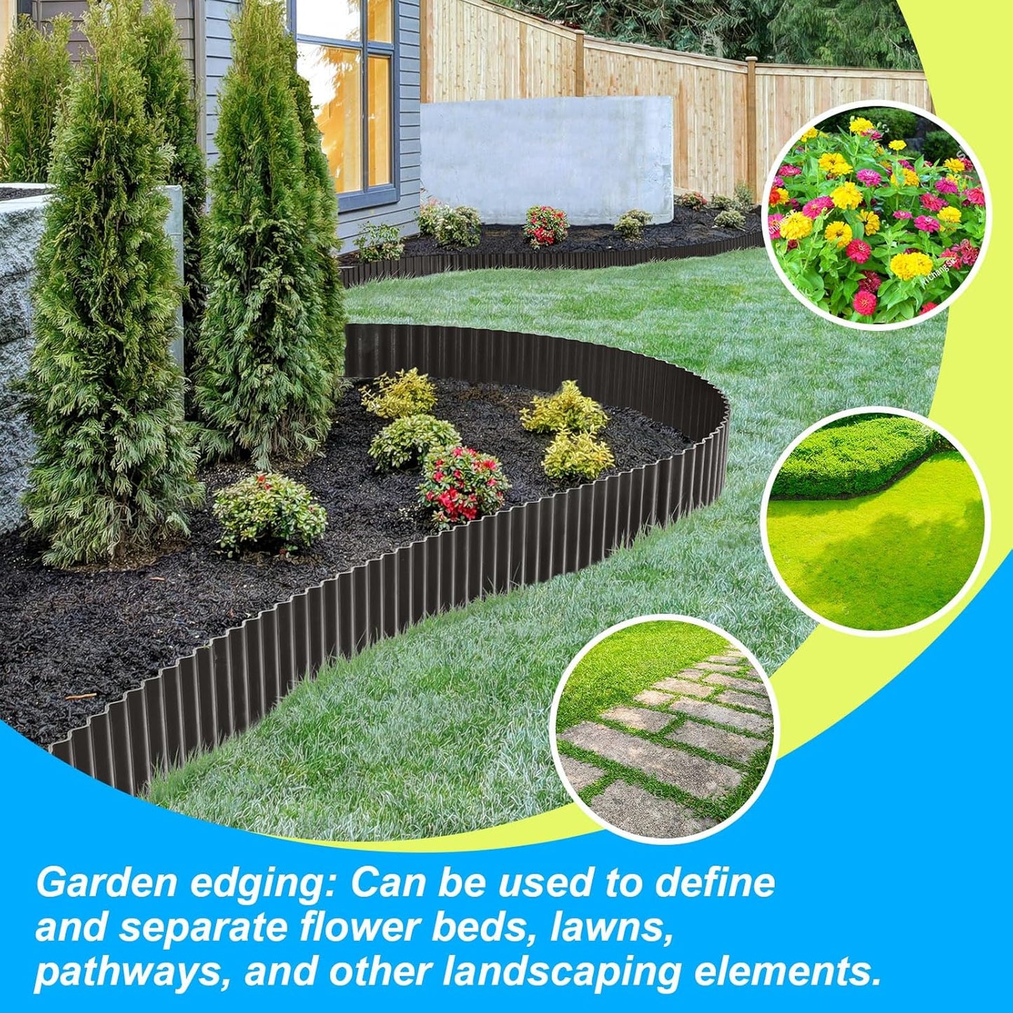 LAVEVE Corrugated Metal Garden Edging 4" x 10Ft, Landscape Edging Border for Lawn, Flower Bed, Garden Fence, Paver Edging (Black)