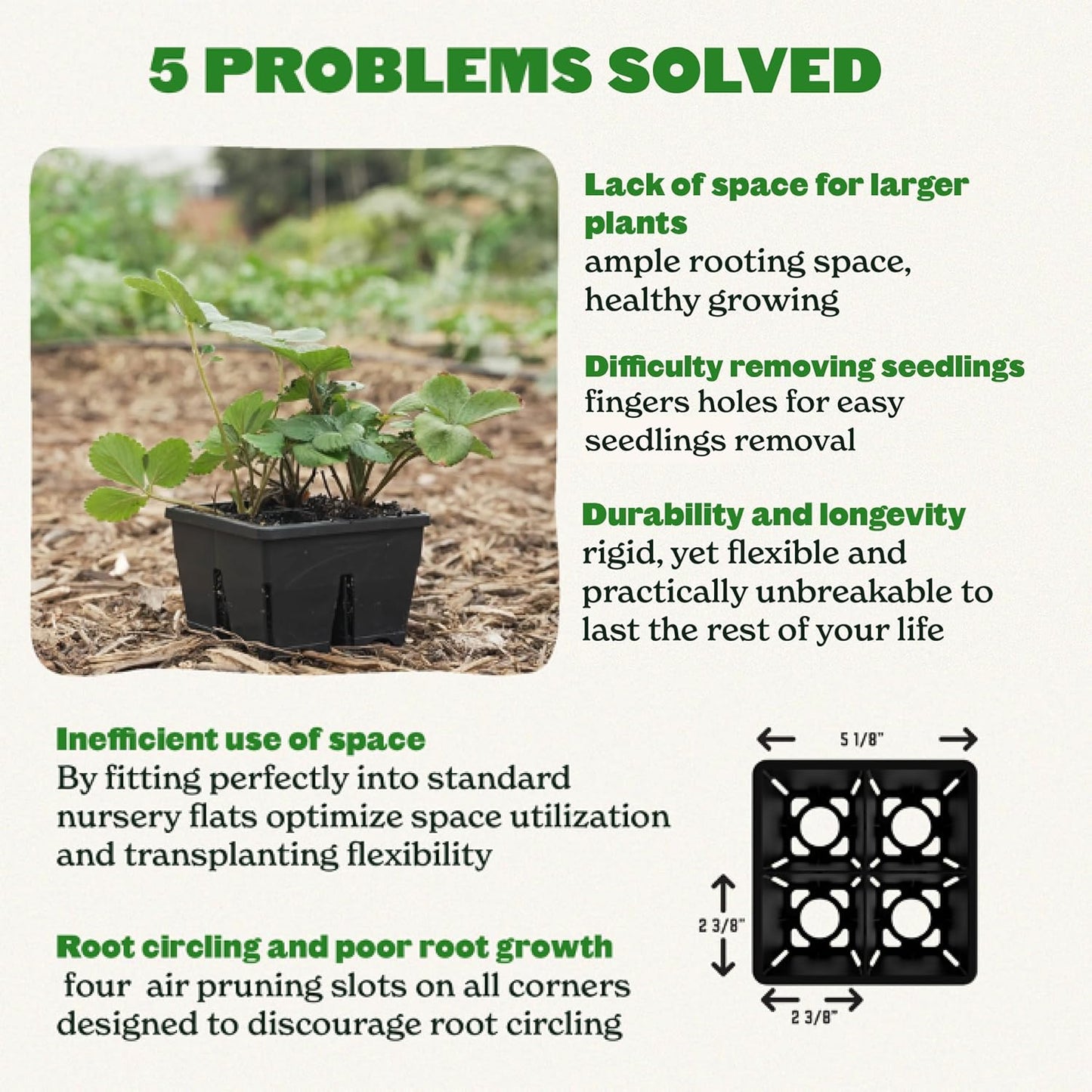 Epic Gardening Reusable Seed Starter Tray - 4 Cell 3"/8 Seedling Starter Trays - Easy Watering, Indoor Greenhouse, Plant Starter, Gardener-Friendly for Seedlings | UV-Treated & BPA-Free - Black