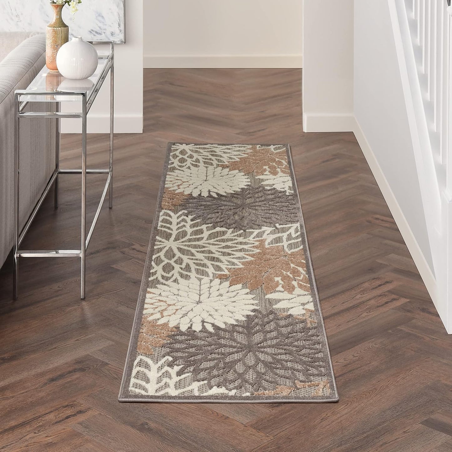 Nourison Aloha Indoor/Outdoor Area Rug 2'3" x 10', Natural, Runner Tropical Botanical Easy-Cleaning Non Shedding Bed Room Living Room Dining Room Deck Backyard Patio