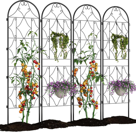 Garden Trellis 4 PCS - Tall 75 Inch x 20 Inch Metal Trellis for Climbing Plants & Vegetables | Rustproof Black Powder Coated Outdoor Plant Support | Patio Decor for Vines, Roses, Cucumbers, Tomatoes