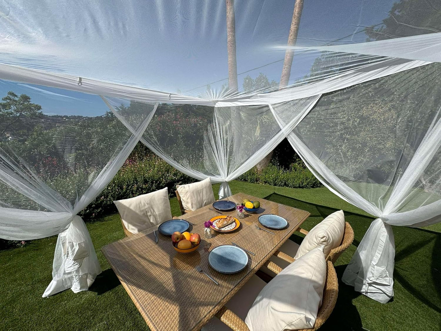 Mosquito Net for Patio 10 x 10 FT | Very Large Sizes & Fabric Designed for Outdoors | Insect House Screen Netting for Gazebo, Porch & Garden Terrace | White Outside Canopy Bug Protection