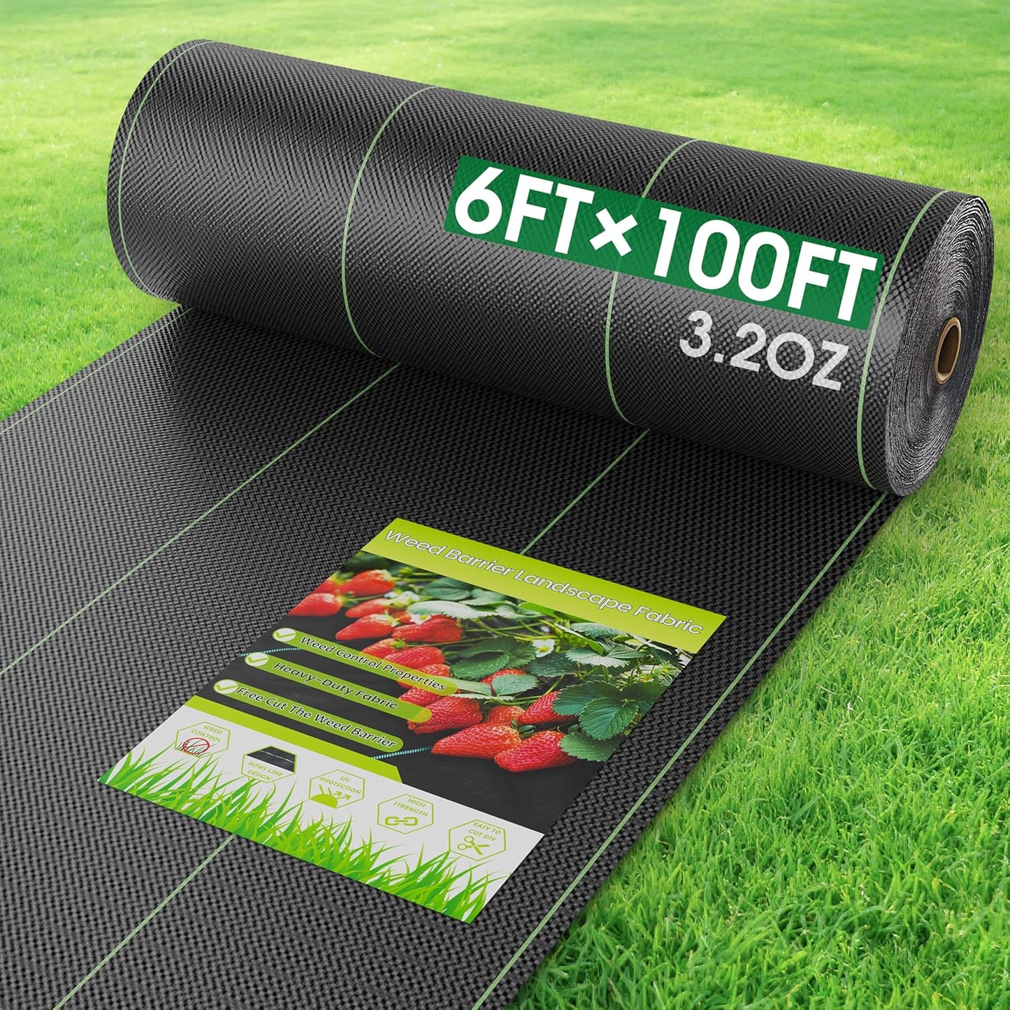 6FTx100FT Weed Barrier Fabric Heavy Duty, Gardening Landscape Fabric Cover Mat, Durable Weed Control Fabric for Garden Bed Cover, Landscaping, Commercial Driveway, Underlayment Use (6x100FT-3.2OZ)