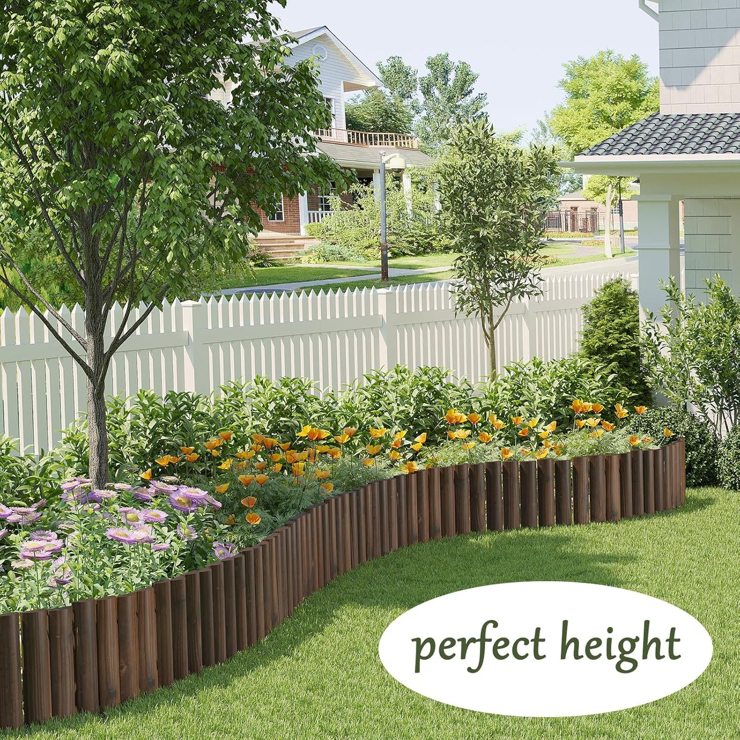 Wood Garden Edging Border Garden Fence Decorative Landscape Border Edging Planting Tree Fence Yard Patio Path Edging Landscape Edging Flower Bed Fences-11.8" H x 47.2" L (2PACK 8FT Total Length)