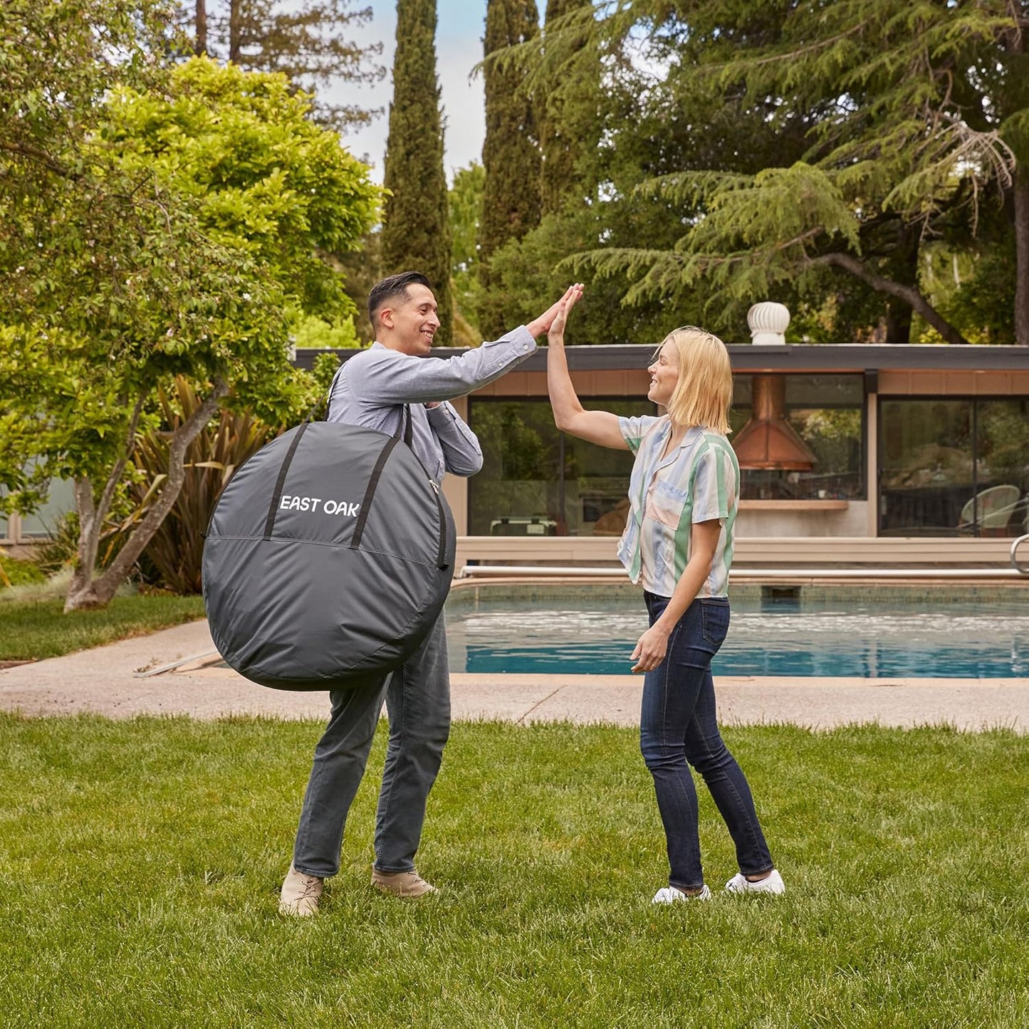 EAST OAK Screen House Tent Pop-Up, Portable Screen Room Canopy Instant Screen Tent 10 x 10 FT with Carry Bag for Patio, Backyard, Deck & Outdoor Activities, Brown