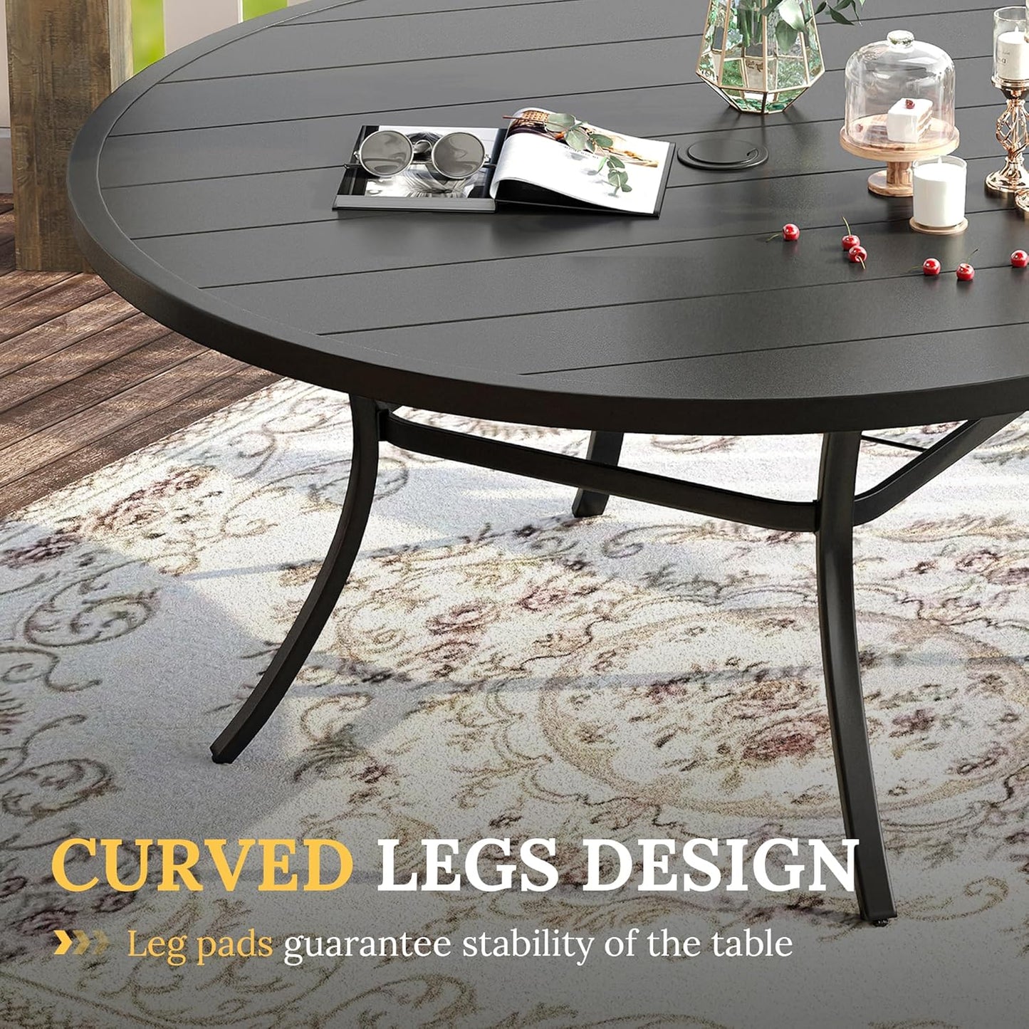 VICLLAX 11 Pieces Patio Dining Set for 10, Outdoor Furniture Set Includes 60" Round Outdoor Table and 10 Lawn Stackable Chairs, Black Tabletop and Brown Fabric