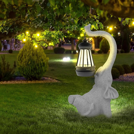 Garden Decoration, Figurine, Lawn Statue, Sculpture Ornament, Animal Figurine - Cat Resin Statue with Lantern (Face Upward)