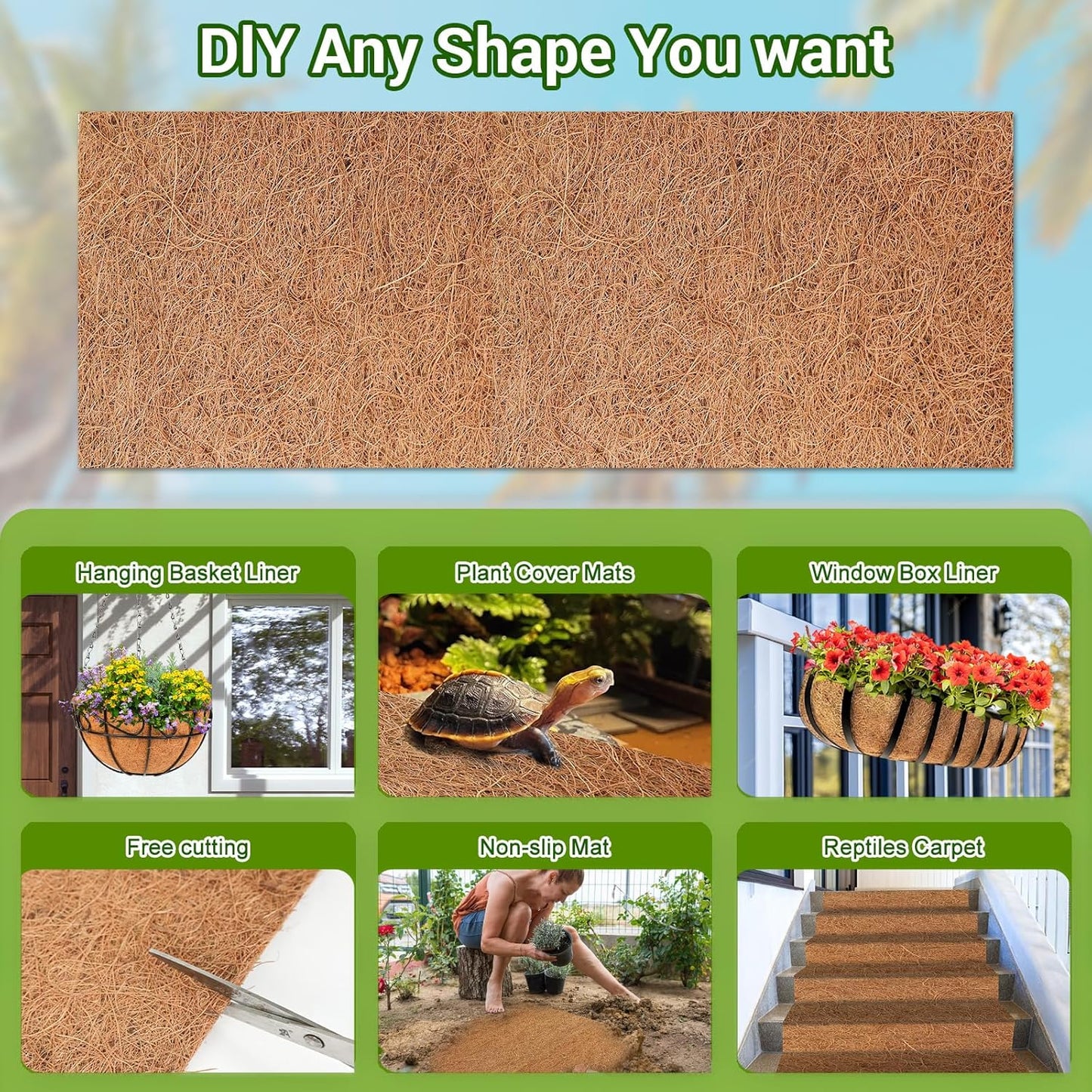 Coconut Liners for Planters 24x160 Inch, Natural Coco Liners for Planter Flower Basket, Thick Coco Fiber Mat for Garden Decoration, Hanging Basket, Animal pet pad