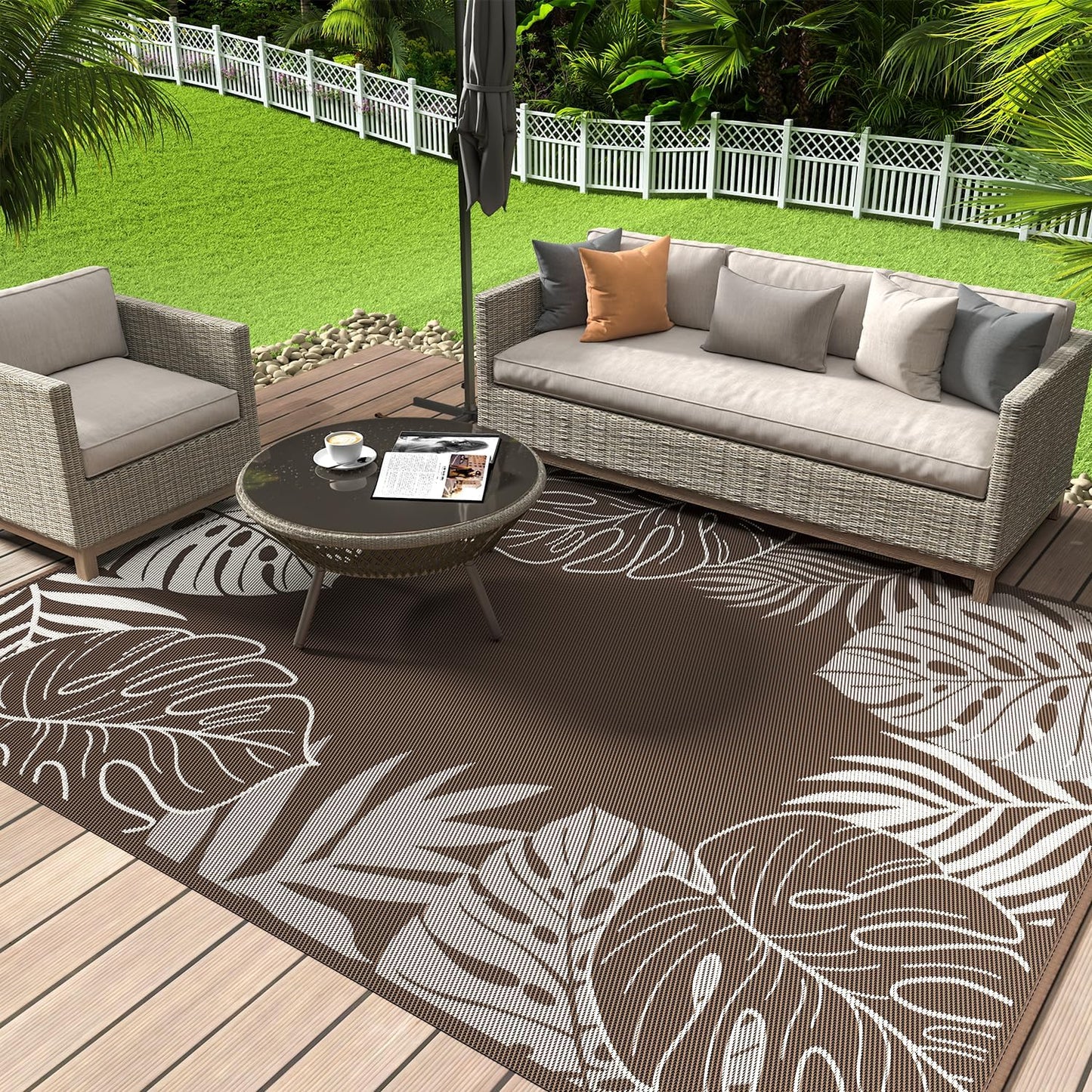 COCOER Tropical Outdoor Rug 6x9 Reversible-Waterproof Patio Rug-Quick Dry Outdoor Carpet-Outdoor Area Rugs Indoor Outdoor Rugs-Outside Rug Patio Decor for Porch Deck Balcony Backyard