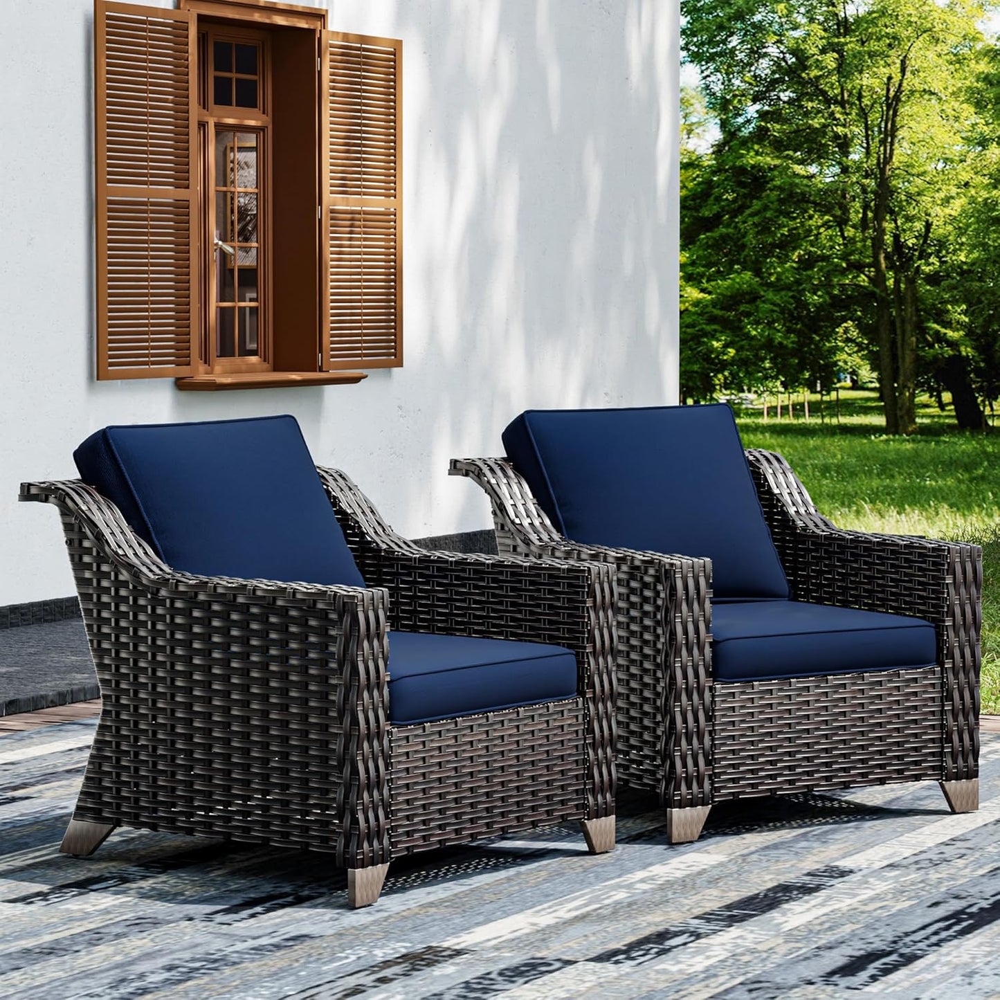 Joyside Wicker Patio Chairs Set of 2, Outdoor Rattan Furniture with Wide Armrest and Thick Cushions, Upgraded Large Size for Backyard, Garden, Poolside