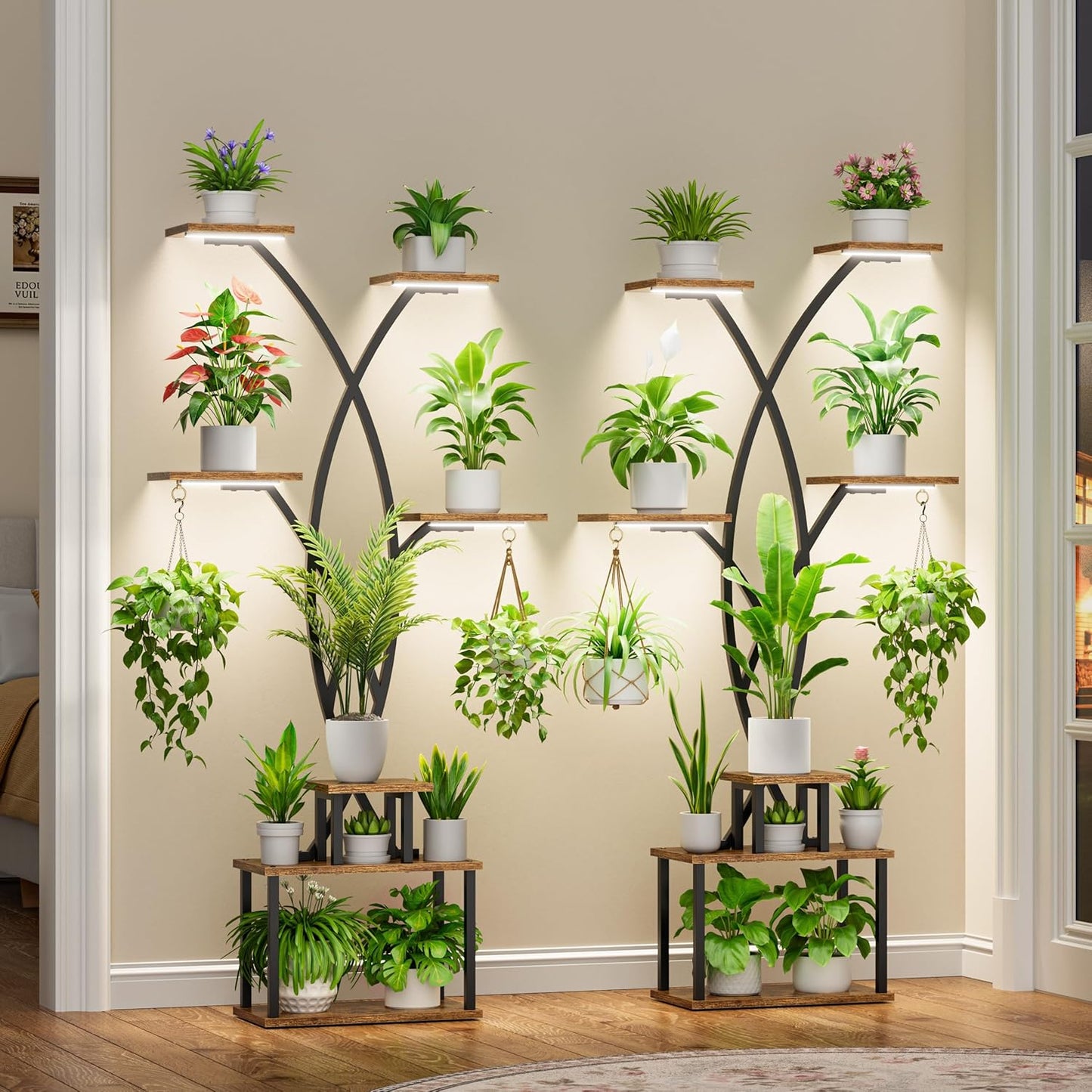 Plant Stand Indoor with Grow Lights - 7 Tiered Large Indoor Plant Shelf , 66" Tall Plant Stands for Plants Multiple, Tree-Shaped Metal Display Holder, Corner Plant Rack for Living Room Patio Home