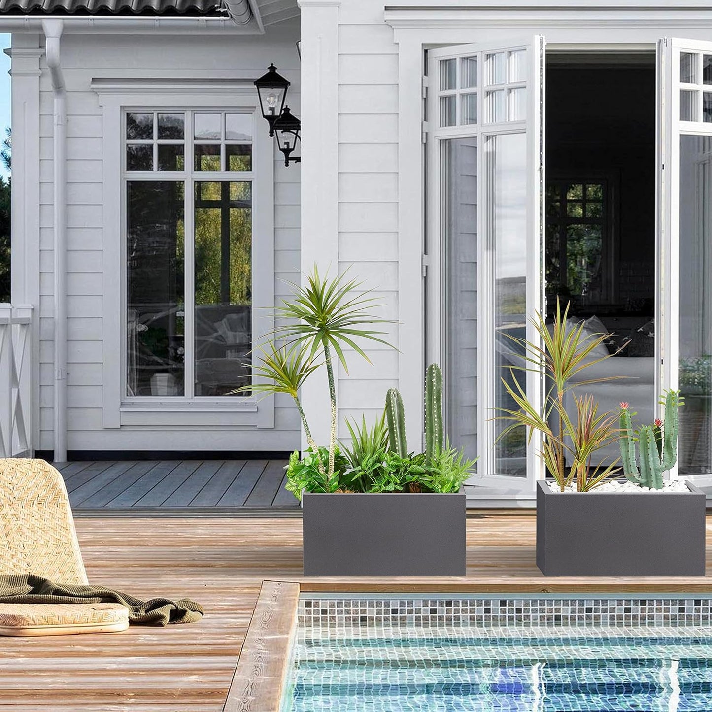 Metallic Heavy Rectangle Planter Box for Outdoor/Indoor 25Lx11Wx13H Inches 22Pounds Gray