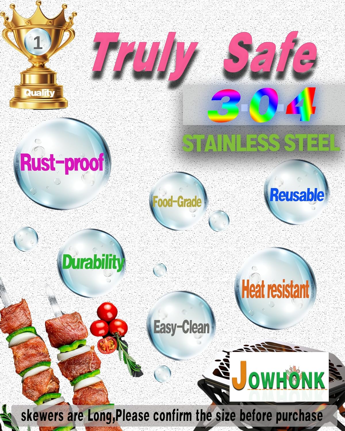 23.5" Large Skewers for Grilling,304 Stainless Steel 0.4 inch Wide Kabob Skewers with Wooden Handle,Heavy-Duty Flat Metal Kebab Skewer,BBQ Barbecue Skewer Reusable for Outdoor Grill-12PCS