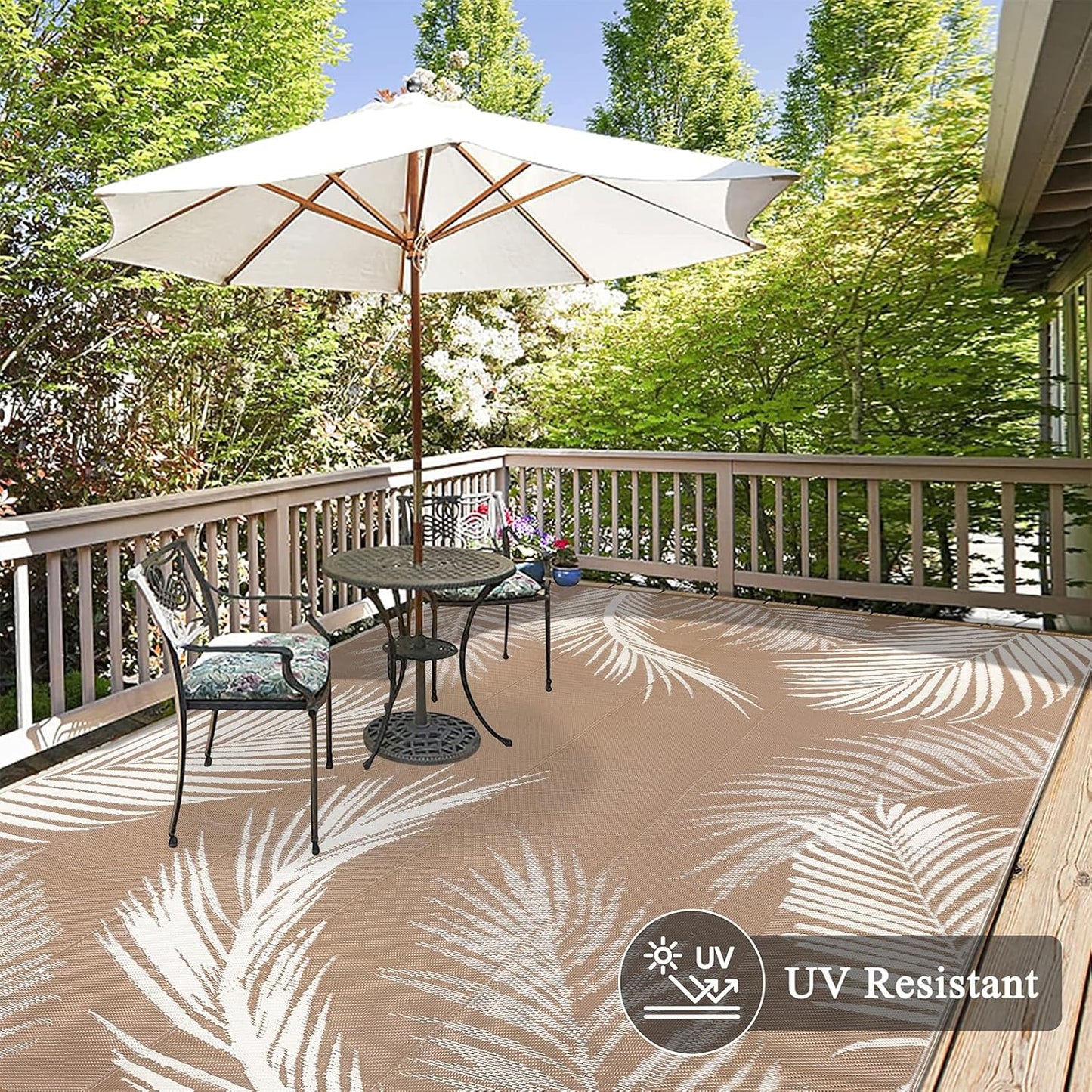 Pauwer Waterproof Outdoor Rug 8x10, Reversible Plastic Straw Patio Camping Rug, Indoor Outdoor RV Mat Carpet for Deck, Camper, Porch, Balcony, Backyard, Picnic, Leaf Brown