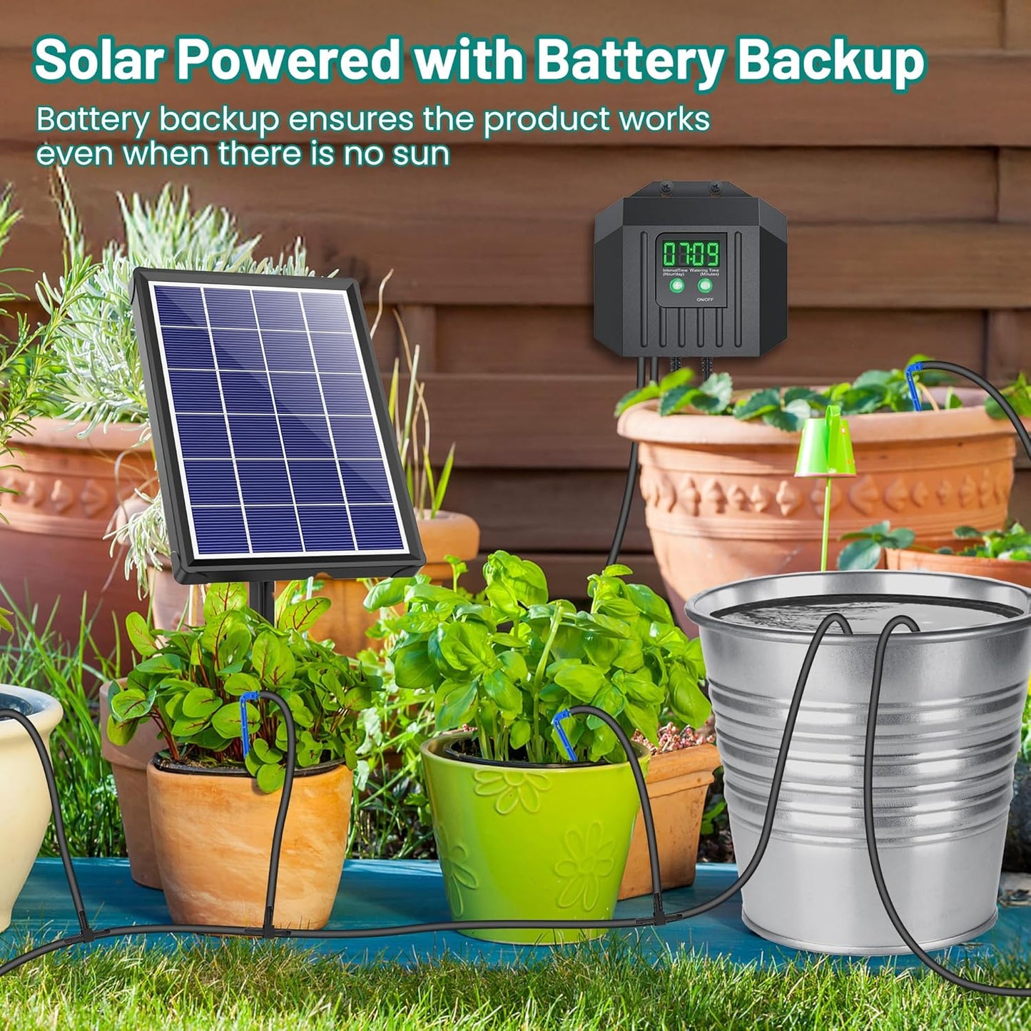 Biling 4W Solar Irrigation System for Garden, Digital Programmable Smart Watering with 2200mAh Battery, Solar Drip Irrigation System for 15 Potted Plants Outdoor Indoor Garden
